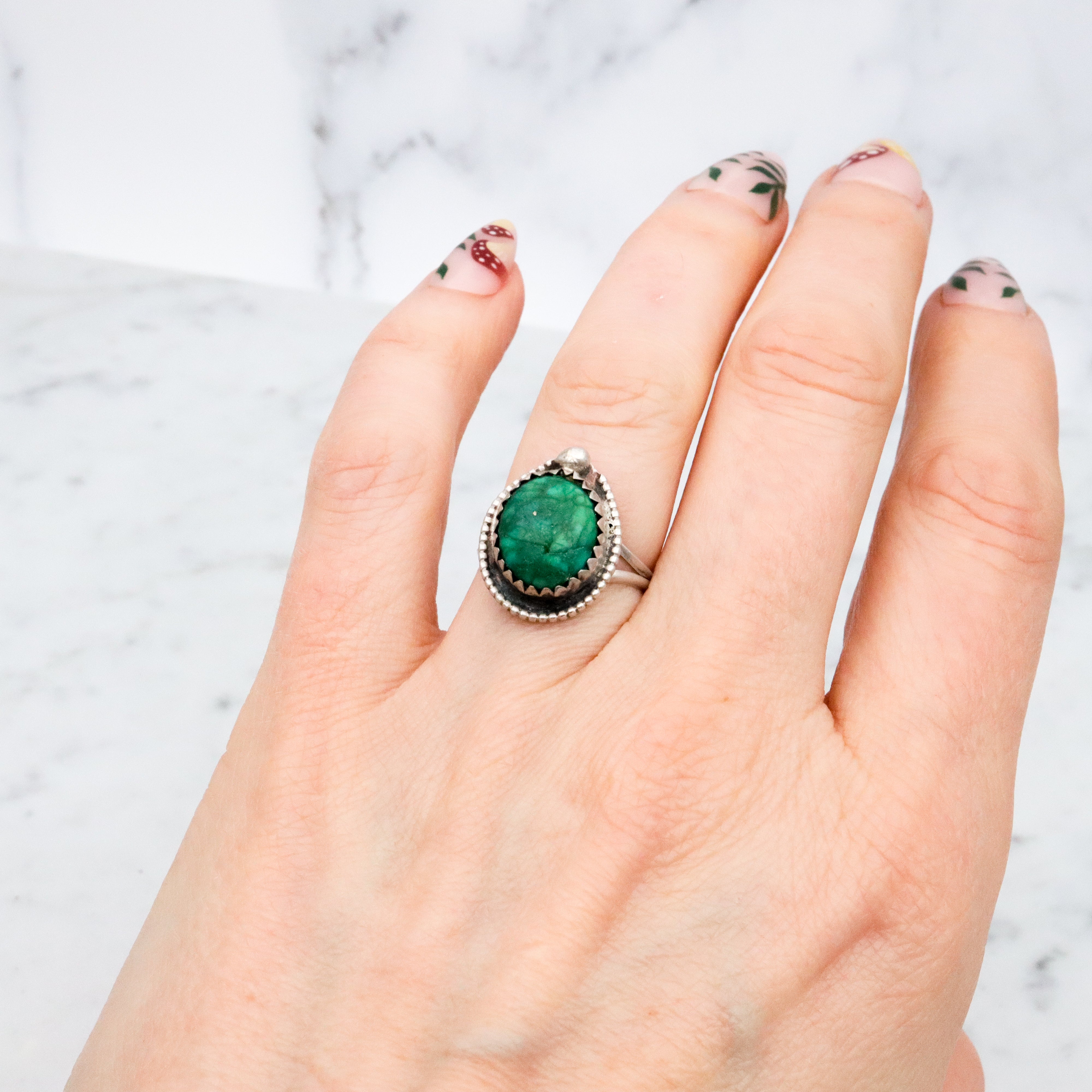 Vintage Native American sterling green turquoise ring, size 6 1/4